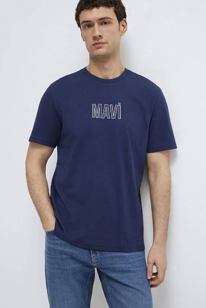 Erkek Mavi Baskılı Tişört 0613186-70758 Lacivert 