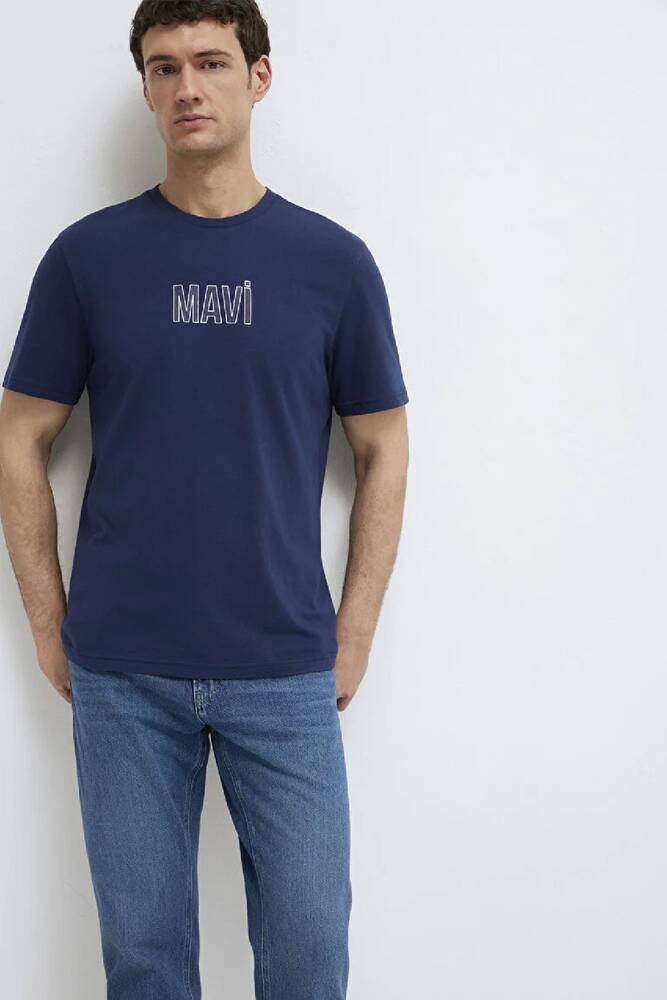 Erkek Mavi Baskılı Tişört 0613186-70758 Lacivert 