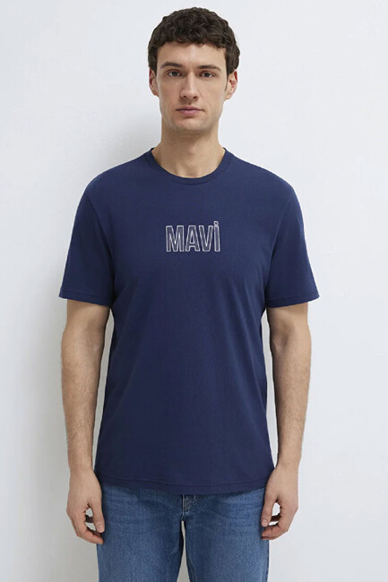 Erkek Mavi Baskılı Tişört 0613186-70758 Lacivert - Thumbnail