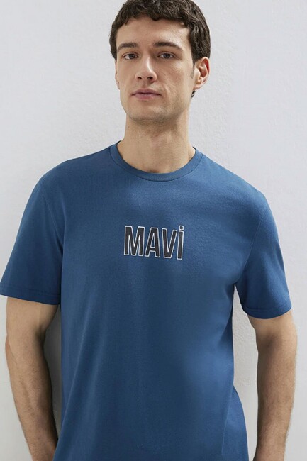 Erkek Mavi Baskılı Tişört 0613186-70764 Mavi (1)