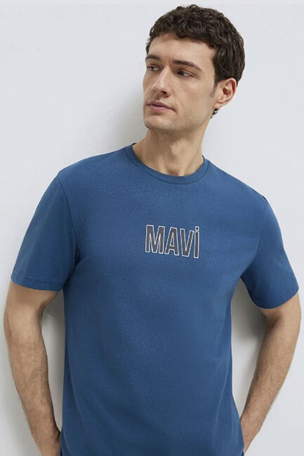 Erkek Mavi Baskılı Tişört 0613186-70764 Mavi (2)