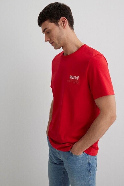 Erkek Mavi Baskılı Tişört 066841-33099 Kırmızı (2)