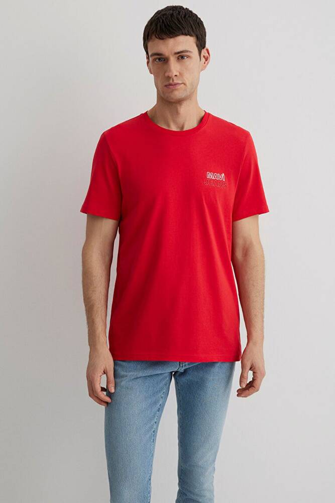 Erkek Mavi Baskılı Tişört 066841-33099 Kırmızı 