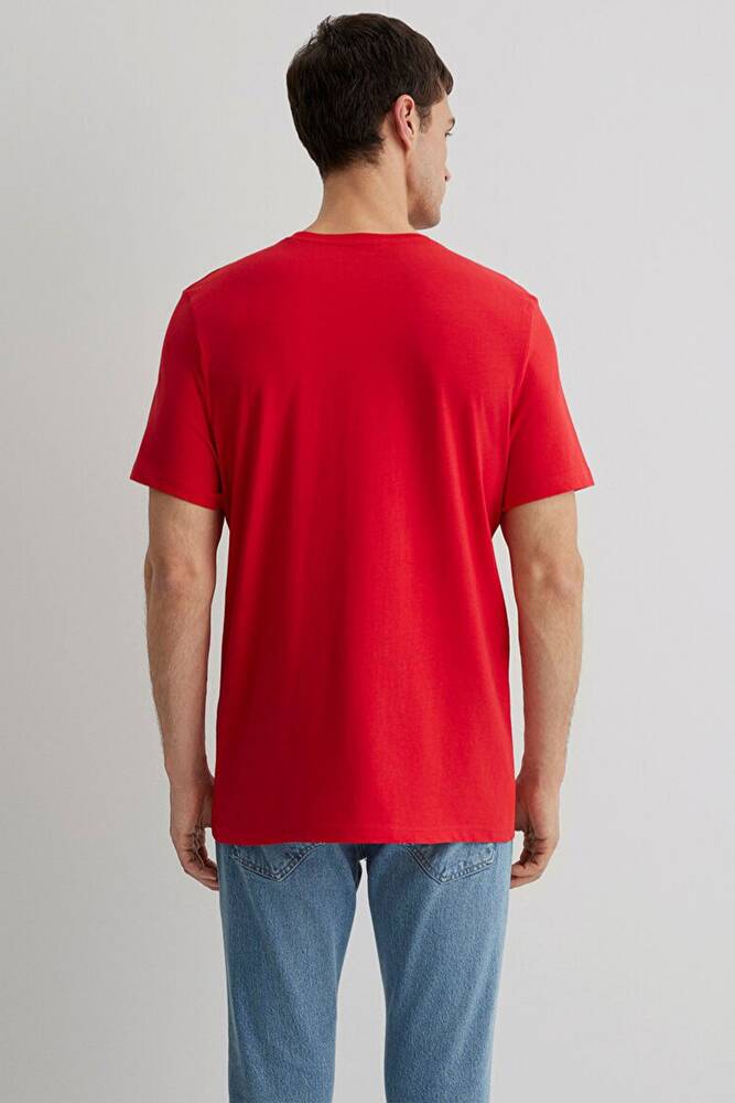 Erkek Mavi Baskılı Tişört 066841-33099 Kırmızı 