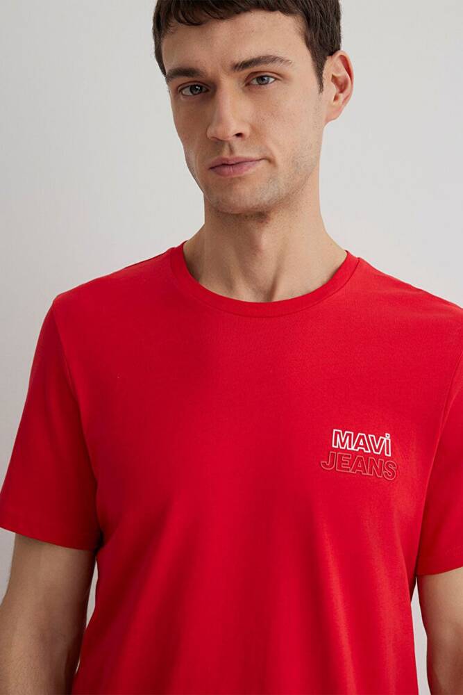 Erkek Mavi Baskılı Tişört 066841-33099 Kırmızı 