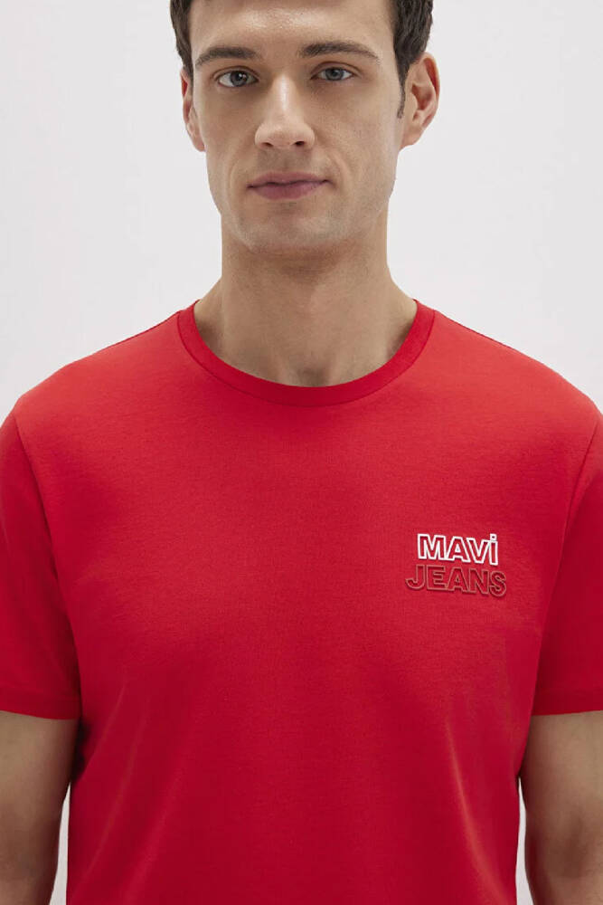 Erkek Mavi Baskılı Tişört 066841-33099 Kırmızı 