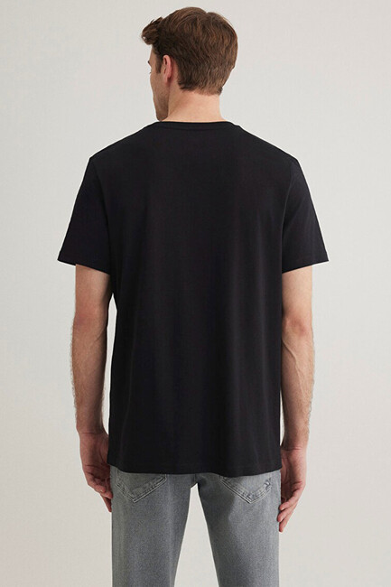 Erkek Mavi Baskılı Tişört 066841-900 Siyah - Thumbnail