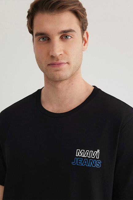 Erkek Mavi Baskılı Tişört 066841-900 Siyah - Thumbnail