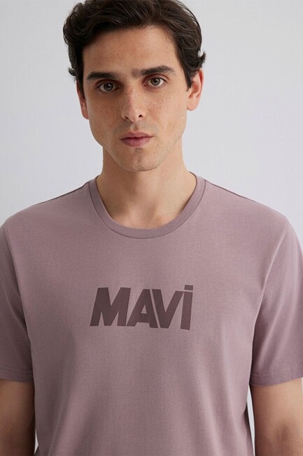 Erkek Mavi Baskılı Tişört 066846-89596 Mor - Thumbnail