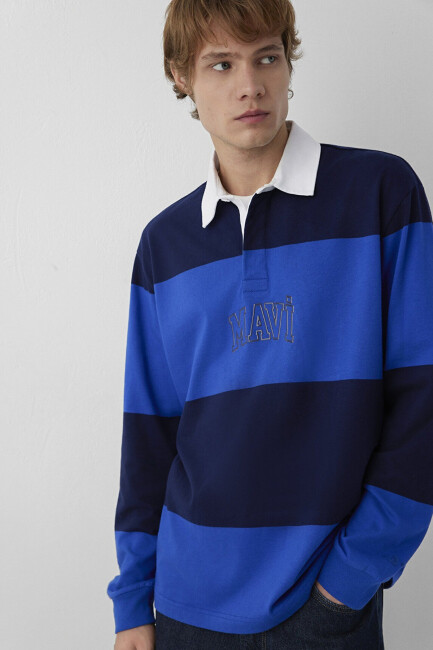 Erkek Mavi Çizgili Sweat 0S20218-A7894 Mavi 