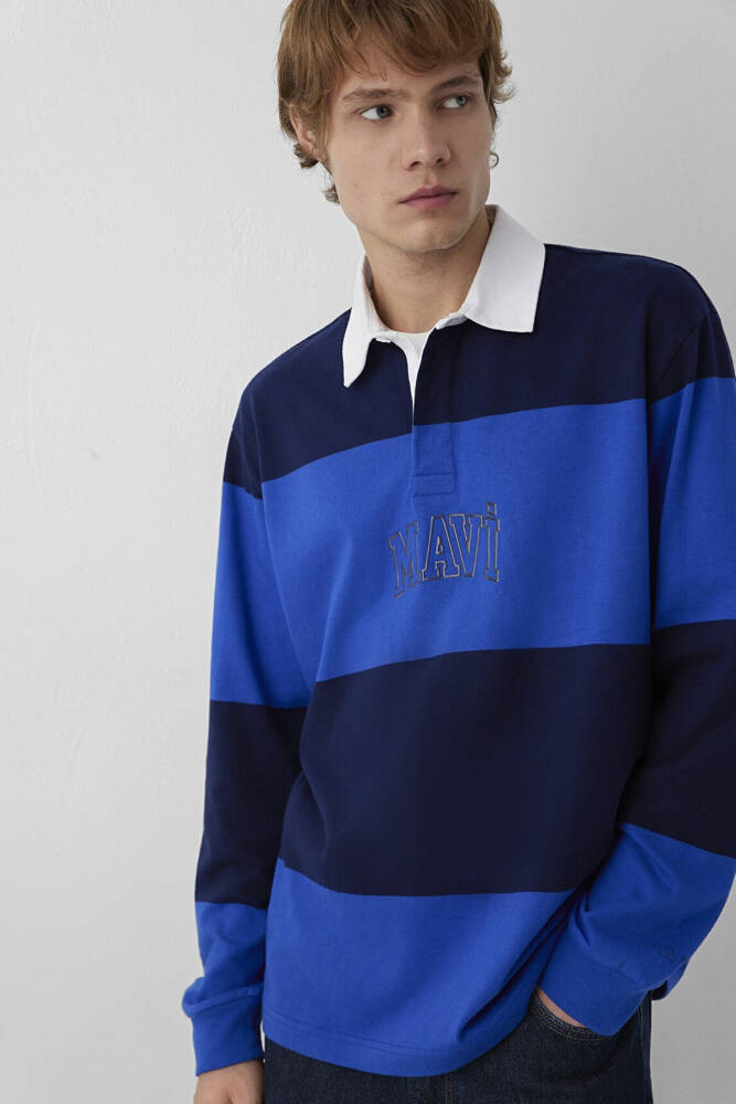 Erkek Mavi Çizgili Sweat 0S20218-A7894 Mavi  - 1