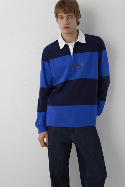 Erkek Mavi Çizgili Sweat 0S20218-A7894 Mavi  (1)