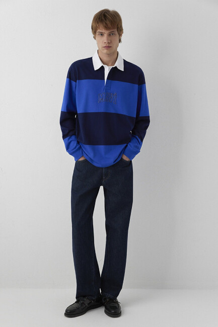 Erkek Mavi Çizgili Sweat 0S20218-A7894 Mavi  (2)