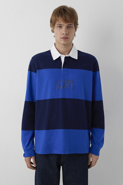 Erkek Mavi Çizgili Sweat 0S20218-A7894 Mavi  - 4