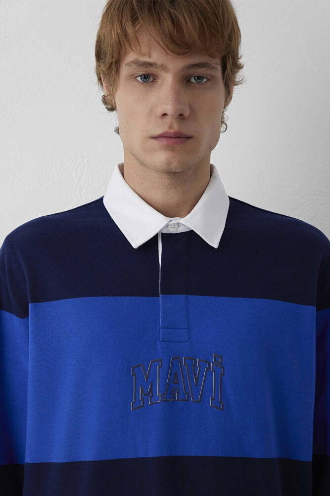 Erkek Mavi Çizgili Sweat 0S20218-A7894 Mavi  - 7