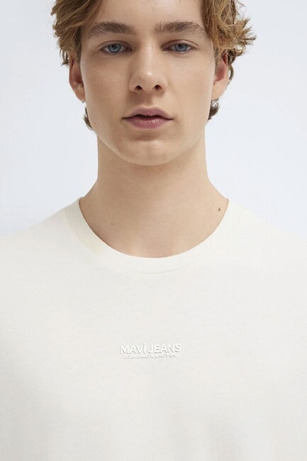 Erkek Mavi Jeans Baskılı Tişört 0613348-80194 Ekru - Thumbnail