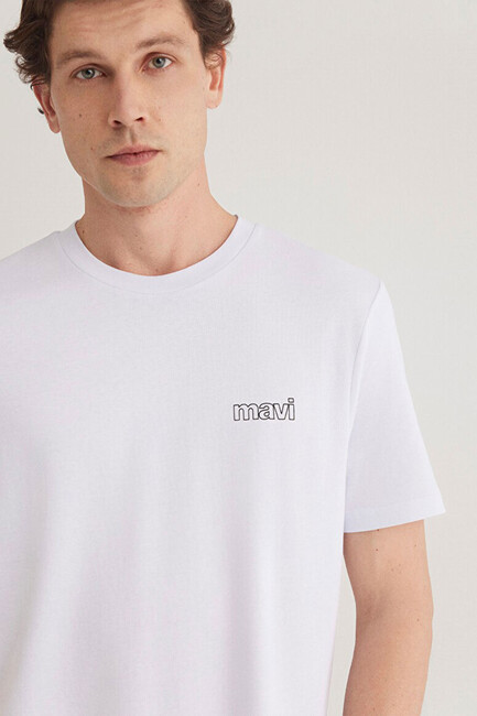 Erkek Mavi Logo Baskılı Basic Tişört 0610360-620 Beyaz (1)