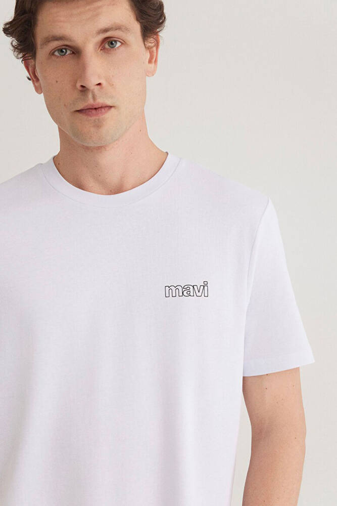 Erkek Mavi Logo Baskılı Basic Tişört 0610360-620 Beyaz 