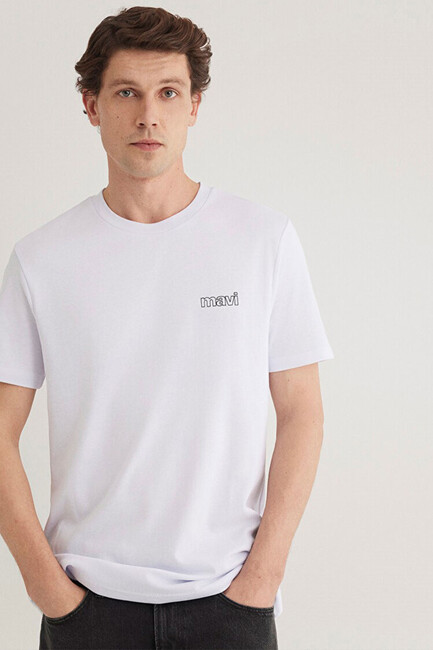 Erkek Mavi Logo Baskılı Basic Tişört 0610360-620 Beyaz (2)