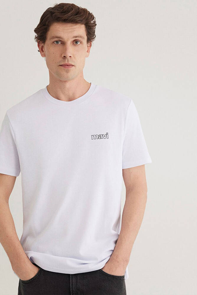 Erkek Mavi Logo Baskılı Basic Tişört 0610360-620 Beyaz 