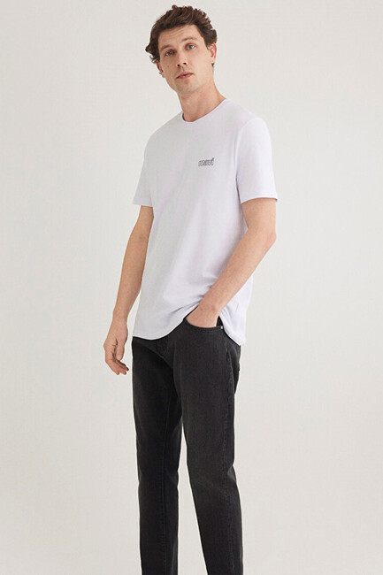 Erkek Mavi Logo Baskılı Basic Tişört 0610360-620 Beyaz (3)