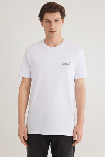 Erkek Mavi Logo Baskılı Basic Tişört 0610360-620 Beyaz - Thumbnail