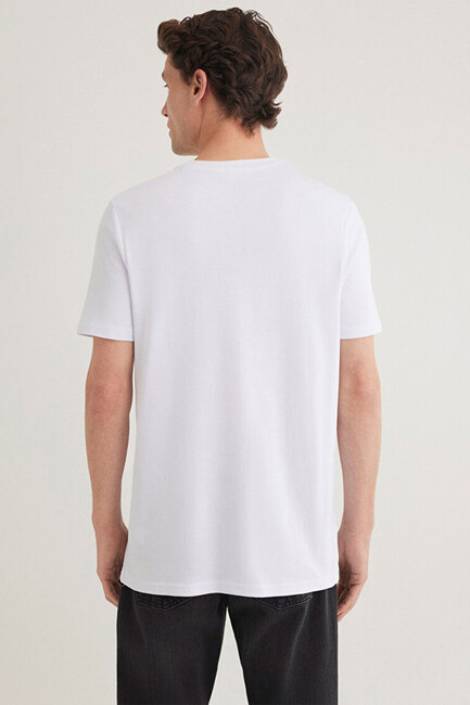Erkek Mavi Logo Baskılı Basic Tişört 0610360-620 Beyaz - Thumbnail