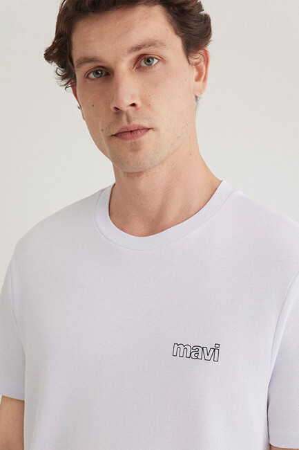 Erkek Mavi Logo Baskılı Basic Tişört 0610360-620 Beyaz - Thumbnail
