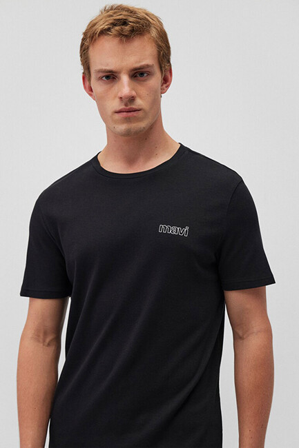 Erkek Mavi Logo Baskılı Basic Tişört 0610360-900 Siyah (1)