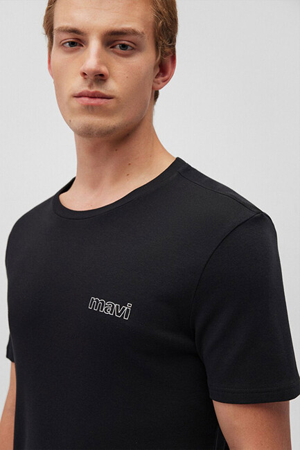 Erkek Mavi Logo Baskılı Basic Tişört 0610360-900 Siyah - Thumbnail