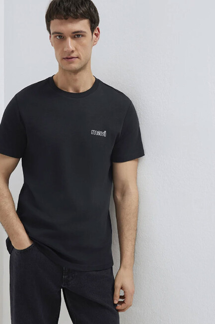 Erkek Mavi Logo Baskılı Basic Tişört 0610360-900 Siyah (1)