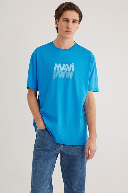 Erkek Mavi Logo Baskılı Tişört 0611311-70772 Mavi (1)
