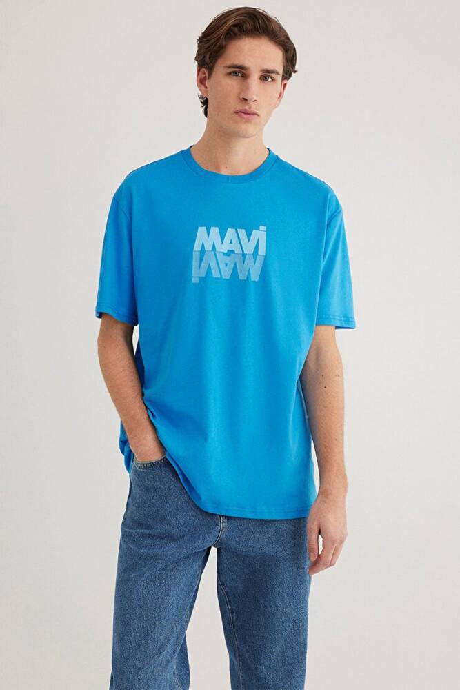 Erkek Mavi Logo Baskılı Tişört 0611311-70772 Mavi 