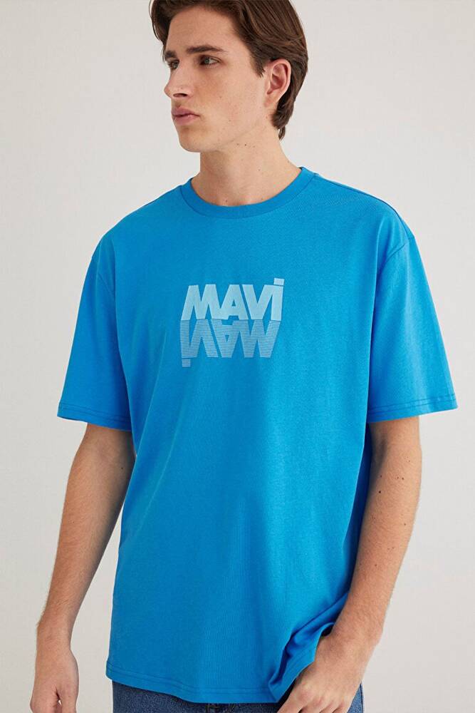 Erkek Mavi Logo Baskılı Tişört 0611311-70772 Mavi 