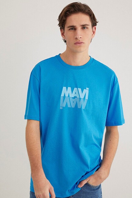Erkek Mavi Logo Baskılı Tişört 0611311-70772 Mavi (3)