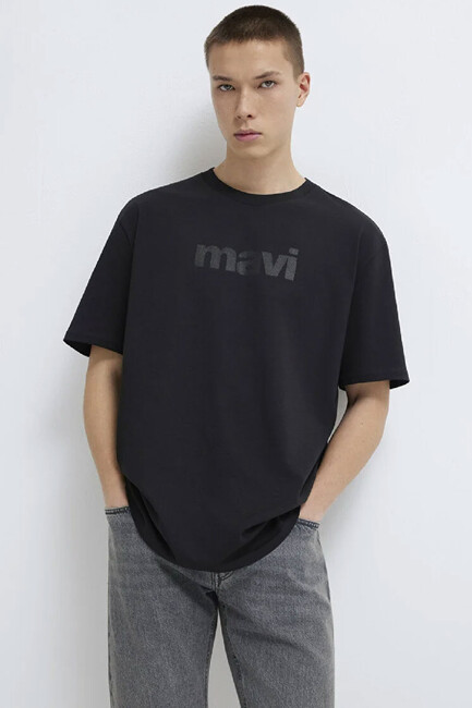 Erkek Mavi Logo Baskılı Tişört 0611807-900 Siyah (1)