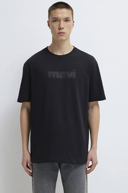 Erkek Mavi Logo Baskılı Tişört 0611807-900 Siyah (3)