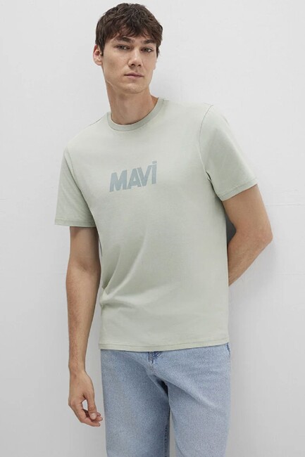 Erkek Mavi Logo Baskılı Tişört 0612896-83995 Yeşil (1)