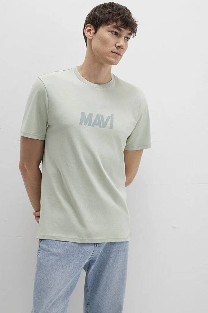 Erkek Mavi Logo Baskılı Tişört 0612896-83995 Yeşil 