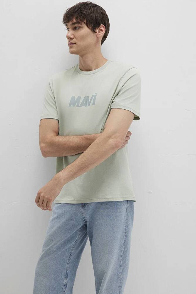 Erkek Mavi Logo Baskılı Tişört 0612896-83995 Yeşil 