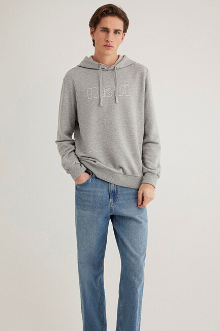 Erkek Logo Kapüşonlu Sweatshırt 065606-28387 Gri (1)