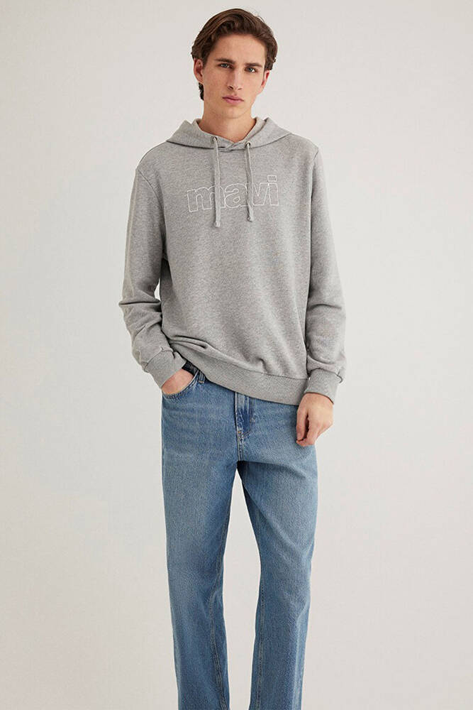 Erkek Logo Kapüşonlu Sweatshırt 065606-28387 Gri 
