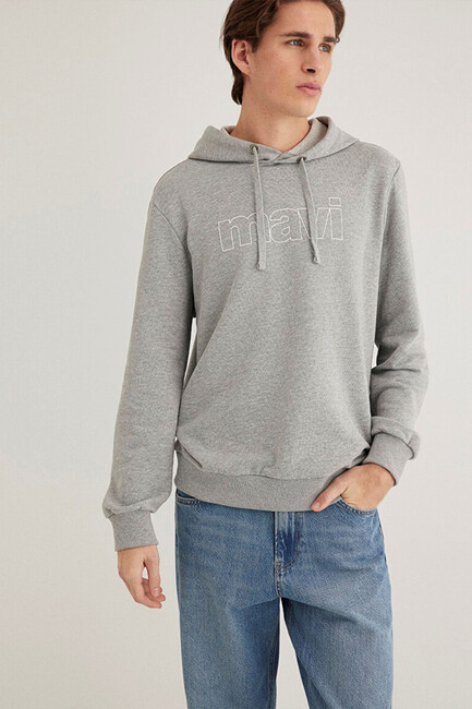 Erkek Logo Kapüşonlu Sweatshırt 065606-28387 Gri (2)