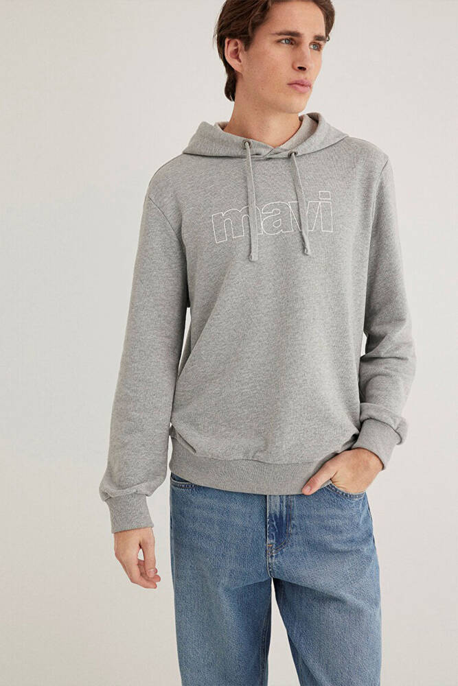 Erkek Logo Kapüşonlu Sweatshırt 065606-28387 Gri 