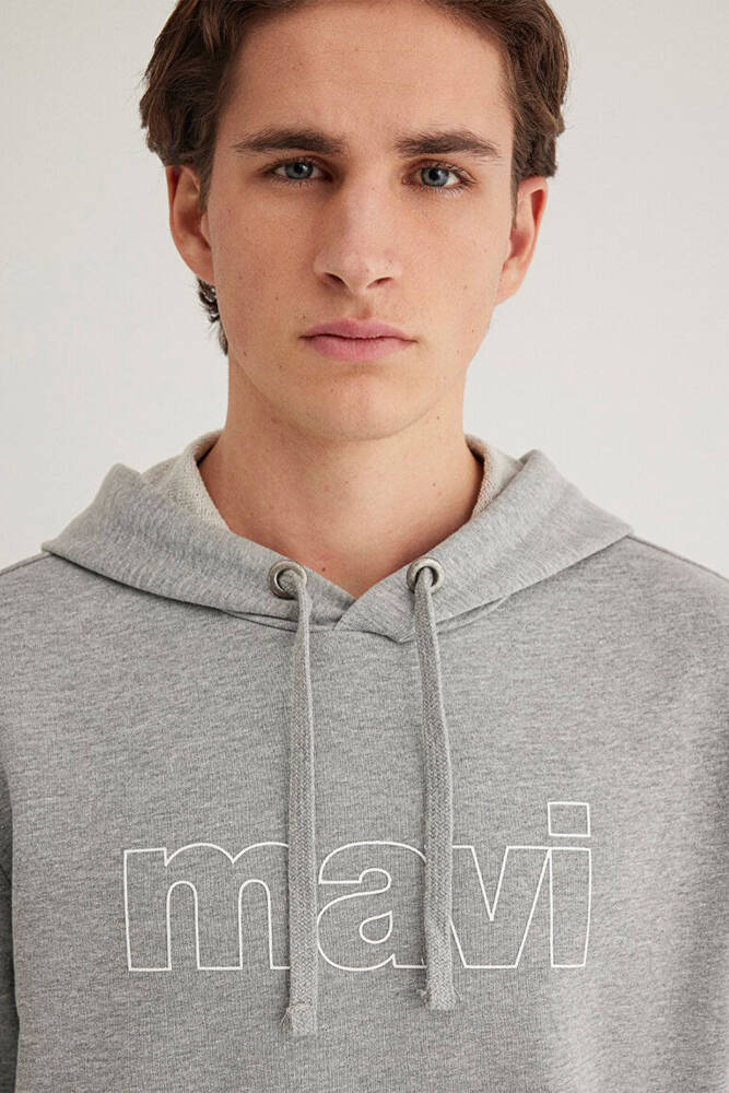 Erkek Logo Kapüşonlu Sweatshırt 065606-28387 Gri 