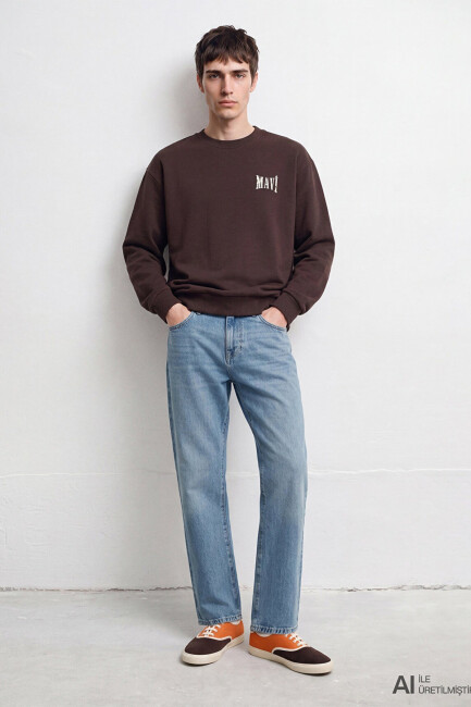 Erkek Mavi Logo Sweat 0S10659-70219 Kahve 