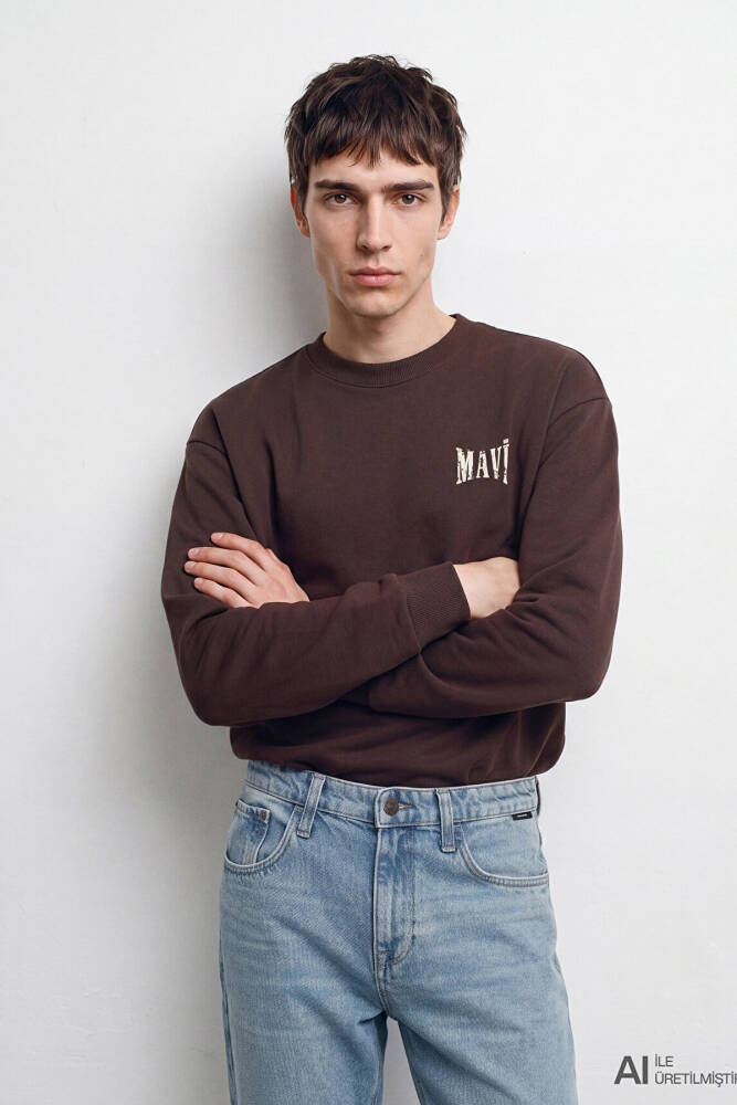 Erkek Mavi Logo Sweat 0S10659-70219 Kahve  - 2