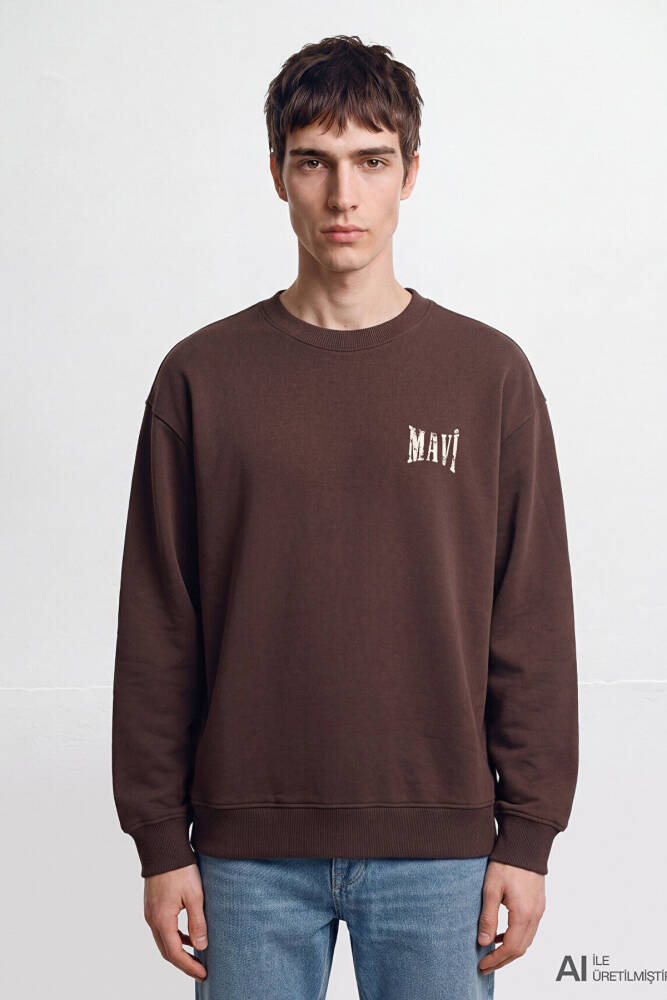 Erkek Mavi Logo Sweat 0S10659-70219 Kahve  - 4