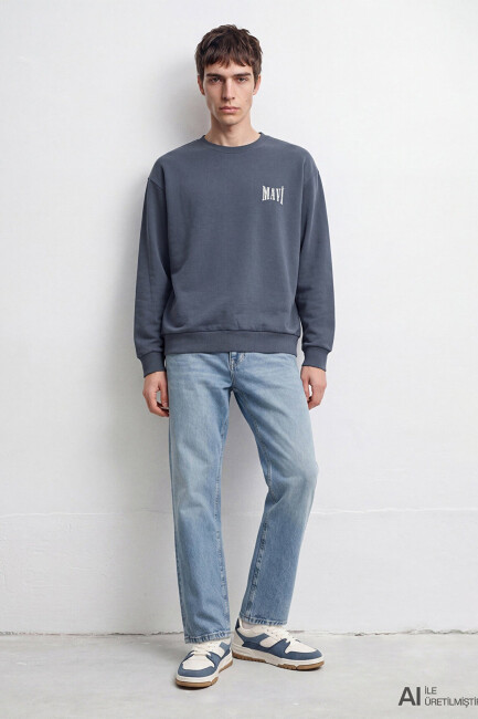 Erkek Mavi Logo Sweat 0S10659-80776 Gri  (1)