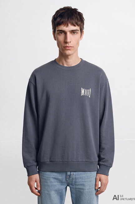 Erkek Mavi Logo Sweat 0S10659-80776 Gri  (2)